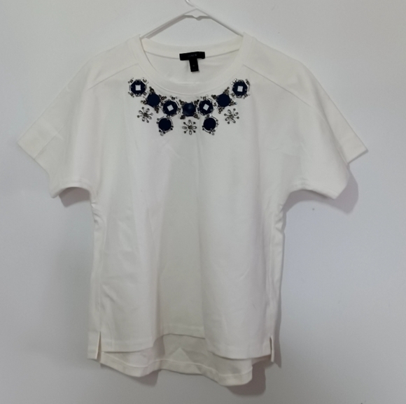 NWT J. Crew Structured Necklace Short Sleeve T-Shirt | white and blue si… - Picture 8 of 9